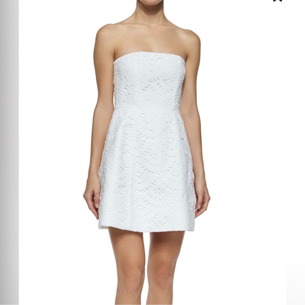 Alice & Olivia White Eyelet Strapless Dress